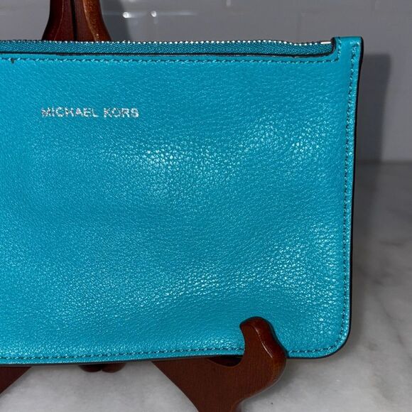 Michael Kors Bag Wristlet Purse Aqua Pebbled Leather Clutch - Picture 3 of 15